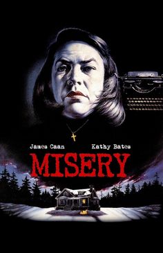 a movie poster for the film misery with an image of a woman in front of a