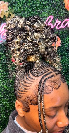 Braided Ponytail With Designs For Black Women, Braided Up Ponytail With Design, Feedin Braids Ponytail With Designs, Feed In Braid Bun With Curly Hair, 2 Feed In Butterfly Braids, Feed In Ponytail, Braided Hairstyles For Black Women Cornrows, Short Box Braids Hairstyles