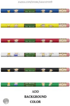 four different colored pencils with the words, add background color in each one's image