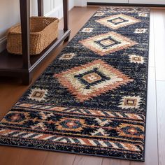 a long rug is on the floor next to a table