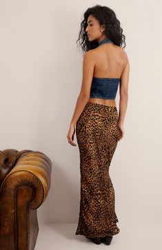 Chic leopard spots embolden this day-to-night maxi skirt crafted from glossy satin. 40" length (size 8) Back zip closure 100% polyester Machine wash, dry flat Imported Leopard Maxi Skirt, Leopard Maxi Skirts, Printed Skirt Outfit, Can't Be Tamed, Swimsuit Skirt, Denim Waistcoat, Country Concert Outfit, Leopard Spots, Print Skirt