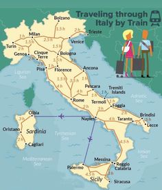 a map showing the location of italy's most famous tourist attractions and its surroundings