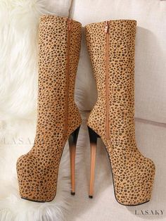 Lasaky - Chic Leopard Print Thigh-High Boots with Square Toe and Stiletto Heel, featuring Zipper Closure for Stylish Street Wear - Khaki Square Boots, Street Wear Style, Black Thigh High Boots, Leopard Print Boots, Dance Boots, Black Thigh High, Boot Print, Estilo Chic, Zipper Boots