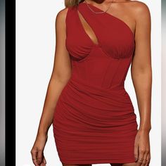 Never Worn. Super Stretchy But Still Well Form Fitted. Great For The Club, Cocktail Parties Or A Bachelorette. Red Fitted One-shoulder Mini Dress, Red Cocktail, Red Corset, Dress Asymmetrical, Red Cocktail Dress, Corset Mini Dress, Cocktail Parties, Asymmetrical Tops, The Club