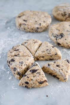 cookies with chocolate chips cut into squares on a table