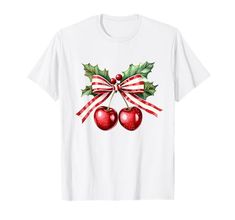 Christmas Coquette Bow with Cherry Kawaii Tee T-Shirt