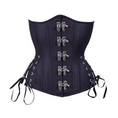 Black Cashmere Long Underbust with Silver Latches This corset is a long version of our standard black matte finish curvy underbust corset with silver latches. If you are looking for a longer black corset that will work well for your gothic or pirate wear, this piece will definitely flatter your fantasies. It looks amazing with one of our "pirate queen" tops, a steampunk Victorian skirt, one of my handmade skirt and top combinations, and so many other things. With a combination of durability, ... Black Underbust Corset, Authentic Corsets, Victorian Skirt, Corset Shop, Pirate Queen, Steampunk Victorian, Steel Boned Corsets, Corset Pattern, Boned Corsets