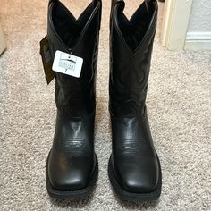 Brand New Black Cowboy Boots Memory Foam Insole New In Box Classic Black Square Toe Moto Boots, Black Steel Toe Boots For Formal Wear, Black Steel Toe Boots For Formal Occasions, Black Steel Toe Formal Boots, Mountain Boots, Smokey Mountain, Black Cowboy Boots, Black Cowboy, Smoky Mountain