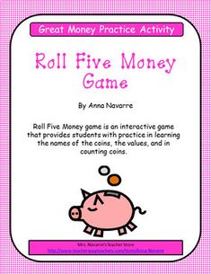 the roll five money game is shown in pink and white with an image of a pig