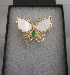 Emerald Green Colour Diamonate Brooch Gift Boxed Elegant Collectible Butterfly Brooches, Elegant Butterfly Brooches For Collectors, Elegant Butterfly Brooch, Elegant Butterfly Brooch For Collectors, Luxury Butterfly Brooches For Gifts, Luxury Butterfly Brooch As Gift, Luxury White Brooch For Gift, Luxury White Brooches As Gift, Luxury White Brooches For Gifts