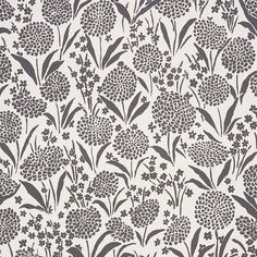 a white and black floral wallpaper with small grey flowers on the left hand side