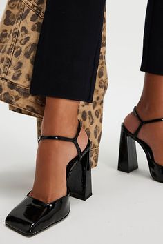 Rylie Block Heels Black Block Heels, Design Square, Black Fits, Platform Wedges, Boho Clothing, Boho Outfits, Patent Leather, Block Heels, Ankle Strap