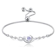 PRICES MAY VARY. ❤MOTHER’S DAY GIFTS : This aesthetic charm bracelets made of 925 sterling silver and embellished with AAAAA cubic zirconia,which is a luxurious display of love and will be a perfect gift for someone special to show your love.Nickel-free, lead-free and hypoallergenic. ❤925 STERLING SILVER BIRTHSTONE BRACELETS:Each gemstone decorated in the center of the bracelet has different colors corresponding to 12 birth months, so many people believe that wearing a specific birthstone will b Adjustable White Gold Bracelet For Birthday, Adjustable White Gold Bracelets For Mother's Day, Adjustable Cubic Zirconia Bracelets For Birthday, Distance Bracelet, Silver Bracelet Designs, Christmas Gift Daughter, Distance Bracelets, Graduation Gifts For Daughter, Opal Birthstone