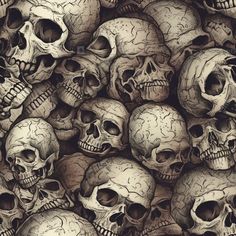 a lot of skulls that are in the middle of a wallpaper pattern with black and white colors