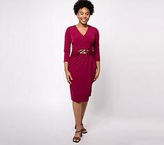 Your special occasion style needs an upgrade, and this faux wrap midi dress delivers a luxurious look (love that belt buckle detail!) in a feel-good Liquid knit fabrication that moves with you (from the appetizer stations to the dance floor!). From Susan Graver. Faux Wrap Dress For Night Out In Fall, Faux Wrap Dress For Fall Night Out, Party Midi Dress With Faux Wrap And Surplice Neckline, Chic Faux Wrap Midi Dress For Night Out, Fall Cocktail Wrap Dress With Surplice Neckline, Belted Wrap Dress For Evening In Fall, Fitted Formal Midi Dress With Faux Wrap, Evening Belted Wrap Dress For Fall, Formal Fitted Midi Dress With Faux Wrap