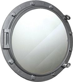 HS 24 Nautical Wooden Porthole Mirror w/Silver Finish - DRH Nauticals Fishing Bathroom Mirror, Large Nautical Mirror, Nautical Bathroom Vanity Mirrors, Large Porthole Mirrors, Black Porthole Mirror, Vintage Porthole Mirror, Swinging Door With Porthole, Porthole Mirrors, Round Mirror With Rope