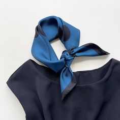 a Yale blue silk bandana scarf featuring black polka dots print Yale Blue, Trendy Headbands, Small Silk Scarf, Thoughtful Gifts For Him, Silk Headscarf, Silk Bandana, Bandana Scarf, Luxury Silk, Timeless Accessories