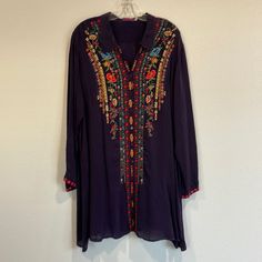 Bohemian Luxury Chic In Perfect Condition Purple Bohemian Blouse For Fall, Bohemian Purple Blouse For Fall, Bohemian Floral Embroidered Tunic For Fall, Multicolor Long Sleeve Tunic With Floral Embroidery, Bohemian Floral Embroidery Tunic For Fall, Purple Bohemian Tunic For Spring, Bohemian Purple Tunic For Spring, Bohemian Purple Blouse With Floral Embroidery, Fall Floral Embroidery Long Sleeve Tunic