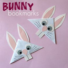 the bunny bookmarks are made from paper and have ears cut out to look like rabbits