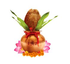 a golden vase with flowers and leaves in it that says om shanti on the side