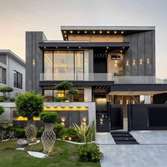 a large modern house with lots of windows