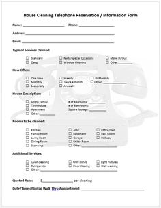 the house cleaning telephone reservation form