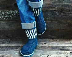 Crochet pattern family slipper-clogs with optional extra | Etsy Womens Crochet Patterns, Knitting Clothes, Boots Slippers, Blue Boots, Home Shoes, Crochet Shoes, Crochet Slippers, Outdoor Home, Winter Kids