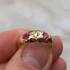 Antique 18 Carat Gold Ruby and Diamond Band - Etsy Ring Displays, Multi Stone Ring, Diamond Band, Multi Stone, Gold Style, Diamond Bands, Stone Rings, Birmingham, Beautiful Rings