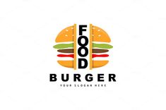 a hamburger logo with the word food burger on it's front and bottom half