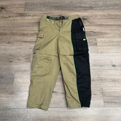 Nike Pro X Feng Chen Wang Cargo Pants In Khaki And Black. These Convertible Pants Feature A Belt At The Waist, Paneled Design And Green Piping. Belted Waist Paneled Design Cargo Pockets At Waist Side Slip Pockets Back Flap Pockets Green Piping Color Block Design Logo Detailing Convertible To Shorts Waist Measured Flat 33". Length 43" No Tags But Brand New And Unworn Feng Chen Wang, Cargo Work Pants, Convertible Pants, Camouflage Cargo Pants, Mens Work Pants, Prana Pants, Adidas Track Suit, Color Block Design, Adidas Track