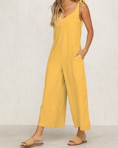 Fashion Halter Sleeveless Wide Leg Jumpsuit Chic Strapless V-neck Jumpsuit For Summer, Casual Solid Overalls For Summer, Casual Solid Summer Overalls, Casual Solid Color Summer Overalls, Solid Color V-neck Tank Top For Summer, V-neck Solid Color Tank Top For Summer, Solid Non-stretch Tank Top For Summer, Casual Sleeveless Cotton Jumpsuits And Rompers, Casual Cotton Sleeveless Jumpsuits And Rompers