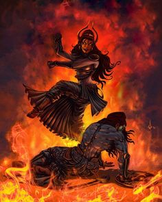 an image of a woman on fire with a demon