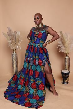 Our Elegant African Print Maxi or Ball gown. This Ankara ball gown with puff sleeve can be altered and customized to suit your preferred style. The maxi dress is handmade to order and with your right measurements you’ll get the perfect fit. This beautiful long sleeves length African print maxi dress is made for all events. I have size Medium, large and Xlarge in stock, other size are made to order. Round neck. .Material 100% African print cotton. .Sleeveless with corset back as seen in picture. Floor-length Maxi Dress With Fitted Bodice For Casual Wear, Floor-length Maxi Dress With Fitted Bodice For Casual Occasions, Floor-length Maxi Dress With Fitted Bodice, Fitted Multicolor Maxi Dress, Multicolor Fitted Maxi Dress, Multicolor Floor-length Gown With Fitted Bodice, Multicolor Maxi Dress With Fitted Bodice, Fitted Blue Maxi Dress, Blue Fitted Maxi Dress