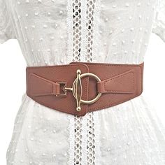 Womens Bohemian Wide Brown Plus Size Faux Leather Vintage Retro Steampunk Gold Ring Toggle Buckle Elegant Corset Cinch Elastic Stretch Waist Belt, New No Tags Elegant & Pretty, Made Of Faux Brown Leather, Gold Tone Toggle Buckle And Stretch Elastic Panel That Stretches To Fit Your Waist. Versatile, Cinches Your Silhouette Dimensions : Width 2", Length 26.5" (Laying Flat). Fits Waist 27" To 34" (Sizes S To L) Pet & Smoke Free Environment, Offers Welcomed, Fast Shipping! Check Out My Closet For Ma Medieval Goth, Fantasy Punk, Elegant Corset, Retro Steampunk, Beauty Uniforms, Brown Corset, Wide Belts, Boho Goth, Faux Leather Belts