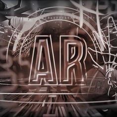 the letters ar are in front of an abstract background with lines and circles around them