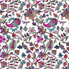 an intricately designed wallpaper with colorful flowers and leaves on white background, suitable for use in interior or exterior design