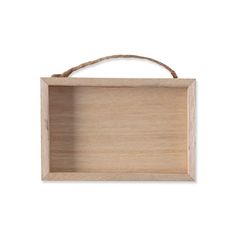 an empty wooden box with rope hanging from the side on a white background stock photo