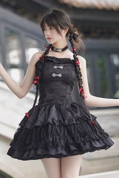 Fabric: Polyester Color: Black Feature: Print, Ruffle, Lace Style: Gothic, Chinese Style Include: Skirt*1 (Any of the accessory is not included.)< Skirt Size Chat Skirt Size (IN) Skirt Waist Skirt Length Skirt Hem Width S 22.05-35.43 15.16 192.91 M 24.02-37.40 15.94 196.85 L 25.98-39.37 16.73 200.79 Skirt Size (CM) Skirt Waist Skirt Length Skirt Hem Width S 56-90 38.5 490 M 61-95 40.5 500 L 66-100 42.5 510 Top Size Chat Top Size (IN) Top Bust Top Waist Top Length Top Hem Width S 31.50 25.98-30.71 8.86 27.95 M 33.46 27.95-32.68 9.25 29.92 L 35.43 29.92-34.65 9.65 31.89 Top Size (CM) Top Bust Top Waist Top Length Top Hem Width S 80 66-78 22.5 71 M 85 71-83 23.5 76 L 90 76-88 24.5 81 Gothic Princess, Gothic Skirts, Punk Dress, Style Gothic, Bamboo Leaves, Black Bamboo, Leaves Print, Lace Fashion, Lolita Dress