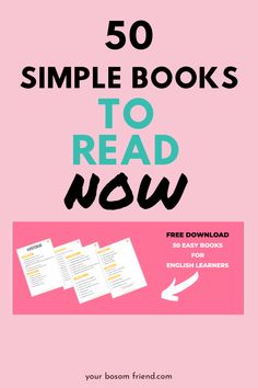 the 50 simple books to read now book cover is shown in black and pink with an arrow