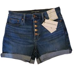 Calvin Klein High Rise Denim Shorts. Size 27 Color Core Denim High Rise 5 Pocket Construction 5 Button Fly Closure Stretch Repreve Sits At Natural Waist 4" Inseam Measurements And Material In Pics Nwt Casual Mid-rise Calvin Klein Jeans, Casual Mid-rise Jeans By Calvin Klein, Casual Calvin Klein Mid-rise Jeans, Calvin Klein Casual Mid-rise Jeans, Dark Wash Mid-rise Jean Shorts With Buttons, Dark Wash Mid-rise Buttoned Jean Shorts, Mid-rise Dark Wash Jean Shorts With Buttons, Mid-rise Denim Blue Shorts With Button Closure, Calvin Klein Fitted Casual Shorts