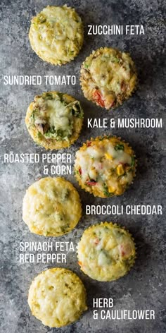 the different types of muffins that are on top of each other, including one with