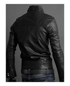 Men's Outerwear Online Fitted Black Faux Leather Outerwear, Black Fitted Faux Leather Outerwear, Fitted Black Faux Leather Jacket, Winter Fitted Faux Leather Biker Jacket, Black Fitted Biker Jacket With Stand Collar, Black Slim Fit Outerwear For Winter, Black Slim Fit Winter Outerwear, Leather Jackets Men, Motor Jacket