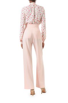 Long sleeve, bow tie blouse in Heart Printed Georgette. Pair with a blush pant or cropped wool cable knit to complete your look! Creme Multi Heart Print Self-tie bow Made in ItalyMonique Lhuillier Fall 2024 Ready to Wear Collection Fitted Pink Bottoms With Bow, Feminine Evening Bottoms, Chic Pink Pants For Daywear, Fitted Pink Pants For Daywear, Chic Pink Bottoms For Daywear, Elegant Pink Bottoms For Daywear, Chic Fitted Pants For Daywear, Feminine Daywear Pants, Feminine Pants For Daywear