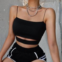 Lasaky - Seductive Hollow Out Camisole for Women, Exquisite Backless Vest for Layering, Revealing Waistline Bandeau Top for an alluring Look Shirt Crop Top, Strap Tank Top, Middle Age Fashion, Strap Crop Top, Tank Top Blouse, Tank Top Straps, Sleeveless Crop Top, Crop Top Blouse, Solid Clothes