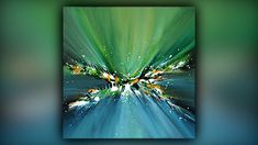 an abstract painting with green and blue colors