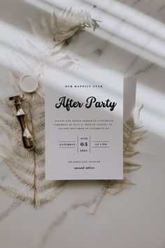 an after party card sitting on top of a table