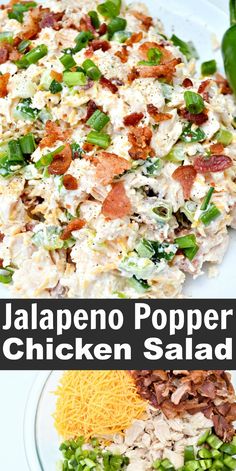 jalapeno popper chicken salad on a white plate