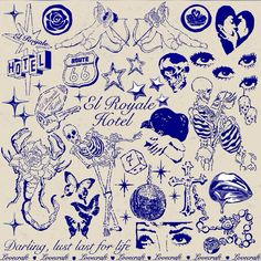 an old poster with various tattoos and other things on the front cover, including stars