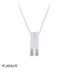 Fun and unique, this personalized necklace gives you the option of adding multiple bars to create your very own stylish look. Celebrate your family unit by engraving the front and back of each bar with the names of loved ones, significant dates, or a special message. Customize in your choice of sterling silver or gold.

This necklace comes with a cable chain in sterling silver, and a dainty rope chain in white, yellow, or rose gold. In gold, you can upgrade to our diamond cut cable chain for a t Personalized Modern Name Necklace For Anniversary, Custom Name Silver Bar Necklace, Custom Name Silver Rectangular Bar Necklace, Elegant Silver Nameplate Bar Necklace, Custom Name Rectangular Silver Bar Necklace, Elegant Silver Bar Necklace With Custom Name, Elegant Personalized Silver Bar Necklace, Classic Silver Bar Necklace For Anniversary, Silver Rectangular Bar Necklace With Custom Name