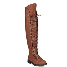 Ride in style into fall season with the Brandi lace up over the knee high riding boots! Brandi has a full in-side the leg zipper closure which is both comfy and trendy. This super hot boot features a leatherette PU upper and lined insole as well as a rubber out sole heel height of 1.25″ and shaft measure 21″. Knee-high Combat Boots For Fall, Trendy Knee-high Faux Leather Lace-up Boots, Lace-up Faux Leather Knee-high Boots For Fall, Fall Lace-up Faux Leather Knee-high Boots, Fall Wide Calf Knee-high Lace-up Boots, Fall Knee-high Faux Leather Combat Boots, Brown Knee-high Lace-up Boots For Fall, Fall Knee-high Lace-up Boots In Faux Leather, Fall Lace-up Knee-high Boots With Lacing